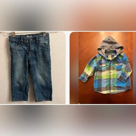 Oshkosh bundle plaid flannel button shirt elbow patches 2T Classic Jeans - Picture 1 of 13